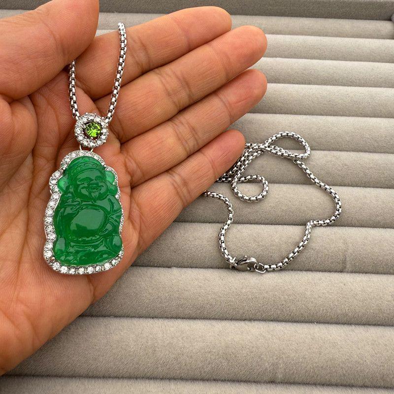 Unisex Rhinestone Jade Wealth God Pendant: High-Quality Alloy, Perfect Gift
