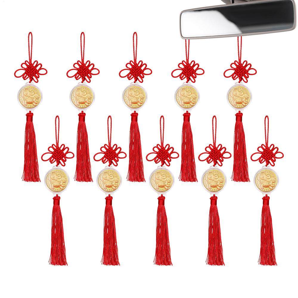 Chinese New Year Horse Charm 10 Pieces Gold Home Decors With Tassel And Knot Chinese New Year Horse Ornament For Cars Bags Shop