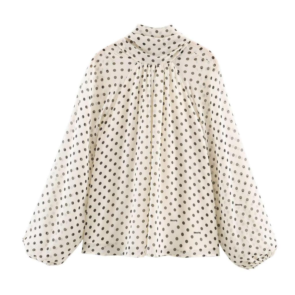 Europäischer Stil 2025 Polka-Dot-Print Damenhemd 2075103
