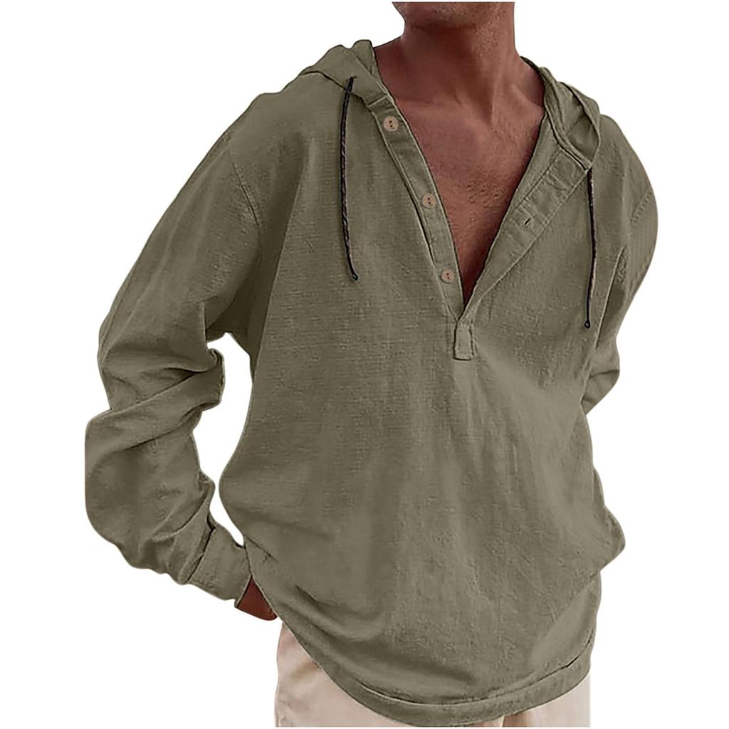Men's Long Sleeve Tops Fashion V Neck Button Up Hoodie 2025 Casual Fit Hooded Pullover Tops Spring Fall Clothes