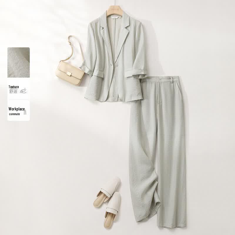 

Women s Elegant Two-Piece Suit Set with Cropped Pants 2XL