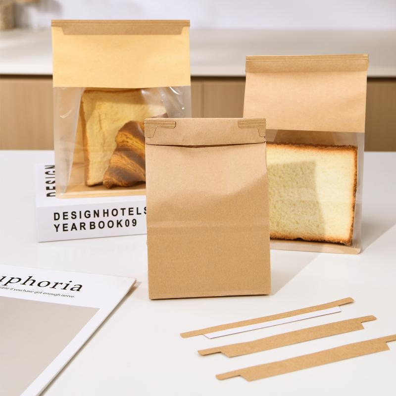 50Pcs Reusable Kraft Paper Bag Mouth Clip Packaging Bag Seal Self-Adhesive Coffee Tea Bread Snack Bag Kraft Paper Sealing Strip