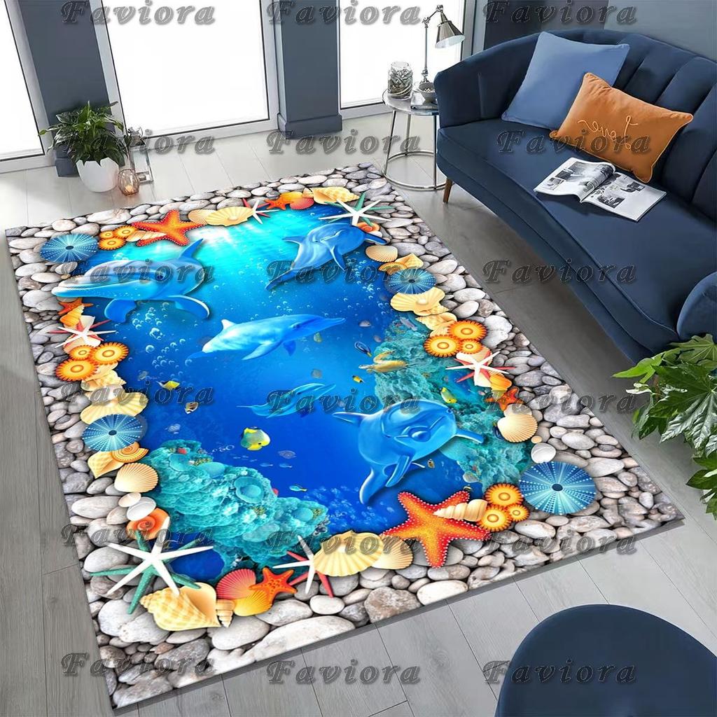 27 Style 3D Illusion Sea Underwater World Dolphin Rug for Bedroom Living Room Sofa Home Doormat Decor, Kids Non-slip Floor Mat