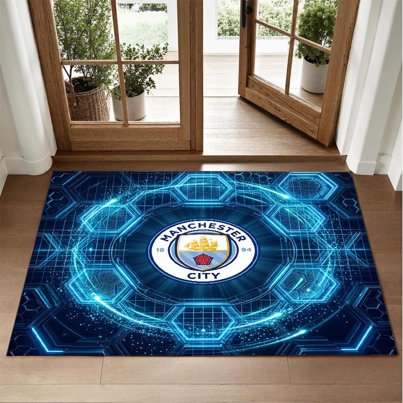 Manchester City Design Crystal Velvet Rug Soft Decorative Mat for Bedroom Entrance