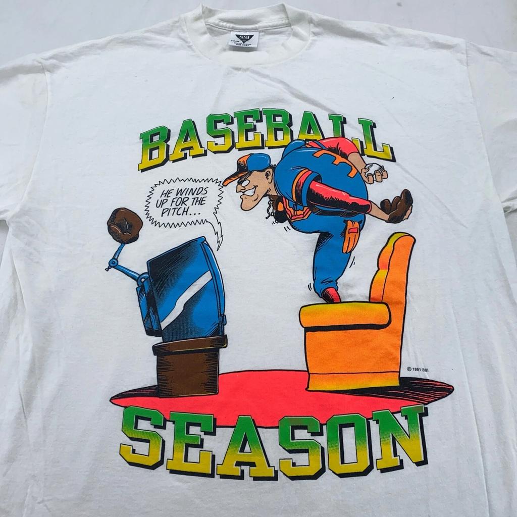 Vintage 90s BASEBALL SEASON FUNNY DAD CARTOON JOKE T-Shirt LARGE/XL Tv