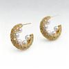 French micro-inlaid zircon row diamond silver needle C-shaped stud earrings women's light luxury niche high-end temperament pearl ear jewelry