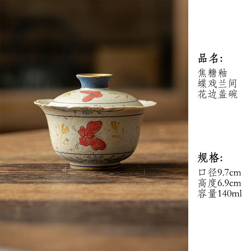 

140ml Hand-painted Butterfly Orchid Gaiwan Elegant Tea Tureen Tea Bowl With Lid Kit Tea Maker Cover Bowl Chinese Teaset Gifts