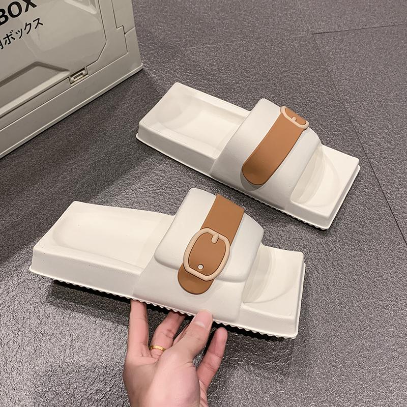 Fashion Summer New Flat Slippers Women Fashion Square Head Shallow Mouth Open Toe Matching Color Anti-slip Wear-resistant Sandals