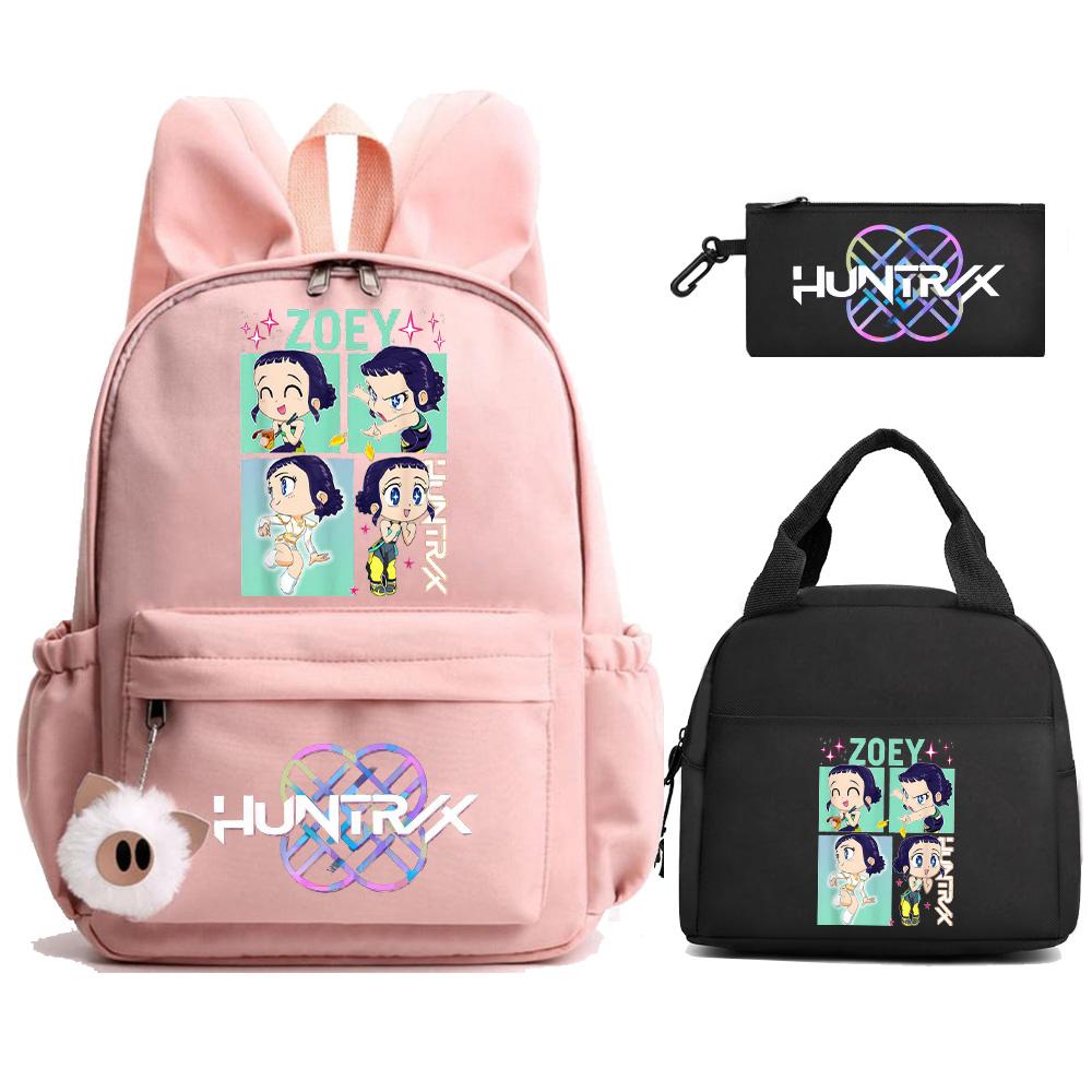 3Pcs/set K-Pop Demon Hunters Printed Backpack with Lunch Bag Pengcil Case for Teenager Girl Boy Back To School Bookbag Large Capacity Travel Bag