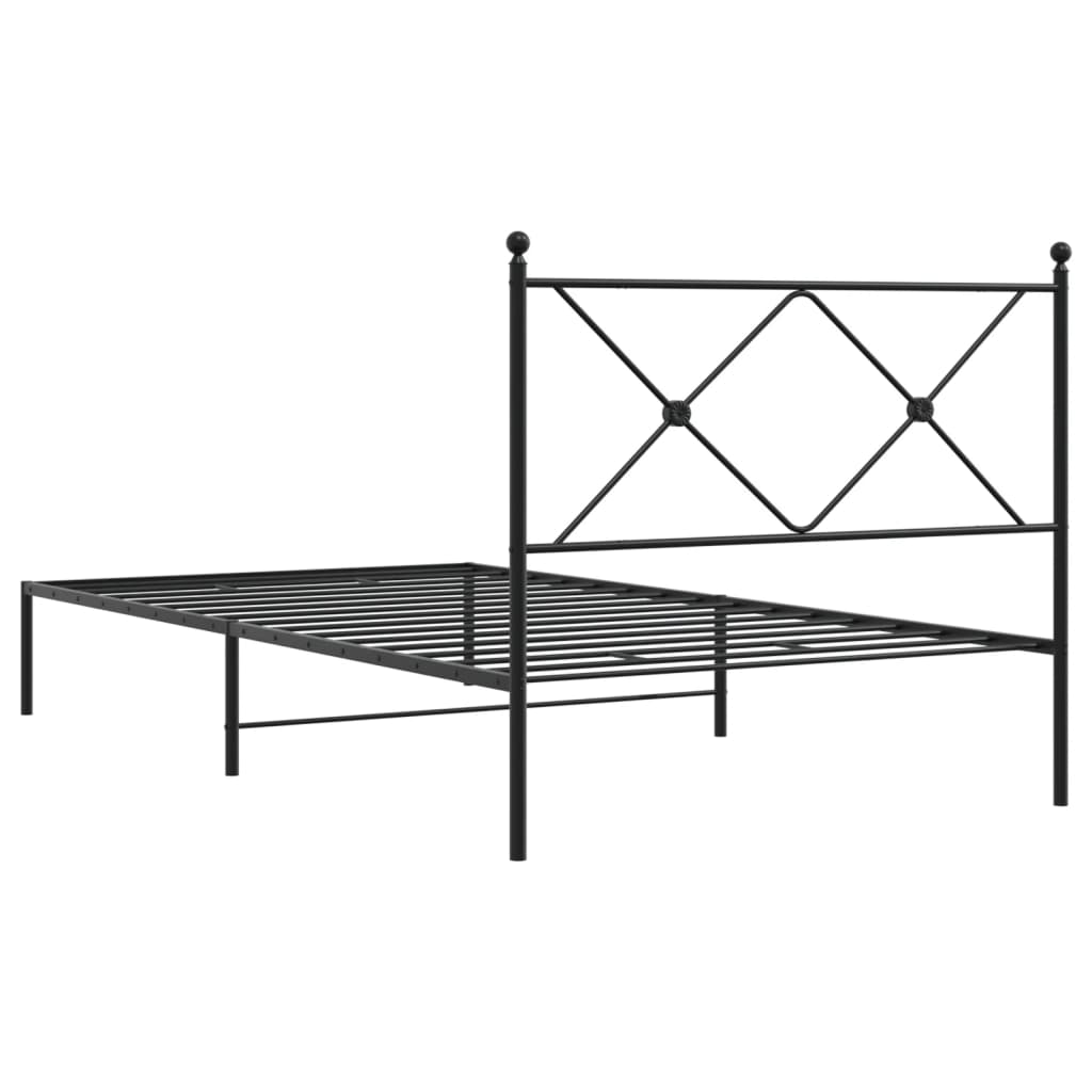Metal Bed Frame with Headboard Black 100 x 190 cm