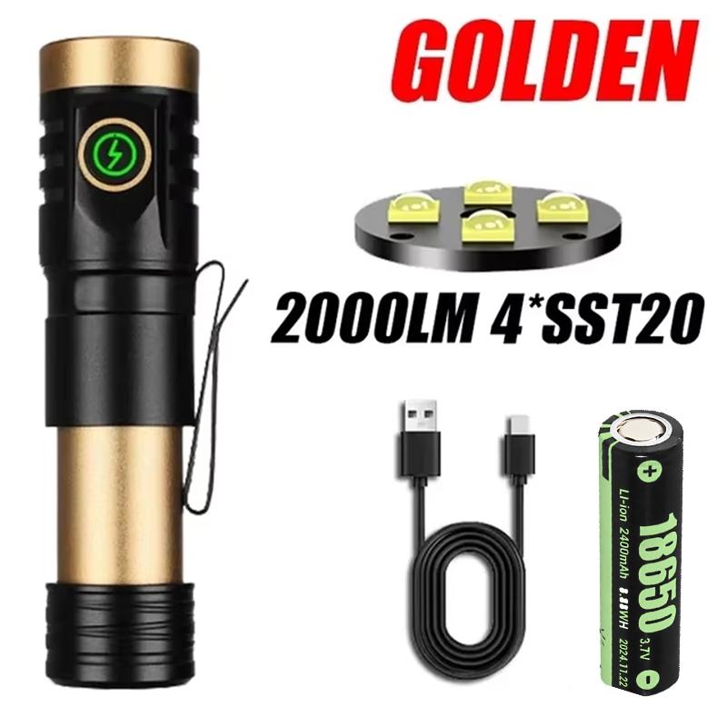 New Mini LED Flashlight 2000LM Ultra Bright Aluminum Alloy Torch with Tail Magnet Type-C Charging Outdoor Camping Hunting Lamp