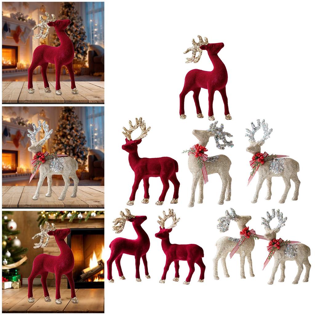 Reindeer Statues Christmas Ornaments Flock Plastic Deer Figurines Table Centerpiece for Home Decoration Ornaments Christmas
