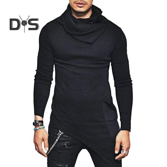 

Весна Осень Мужской Топ Неровный Подол Средней Длины Наборный Воротник Slim Fit Эластичный Свитшот Длинные Рукава Пуловер Уличный Стиль Тонкий Топ M чёрный