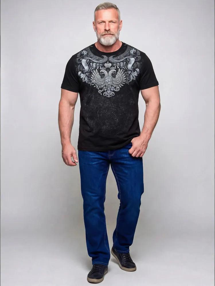 Men's Vintage Russian Crest T-Shirt, Double-Headed Eagle with Crown and Sword, Breathable Crew Neck for Patriotic Wear