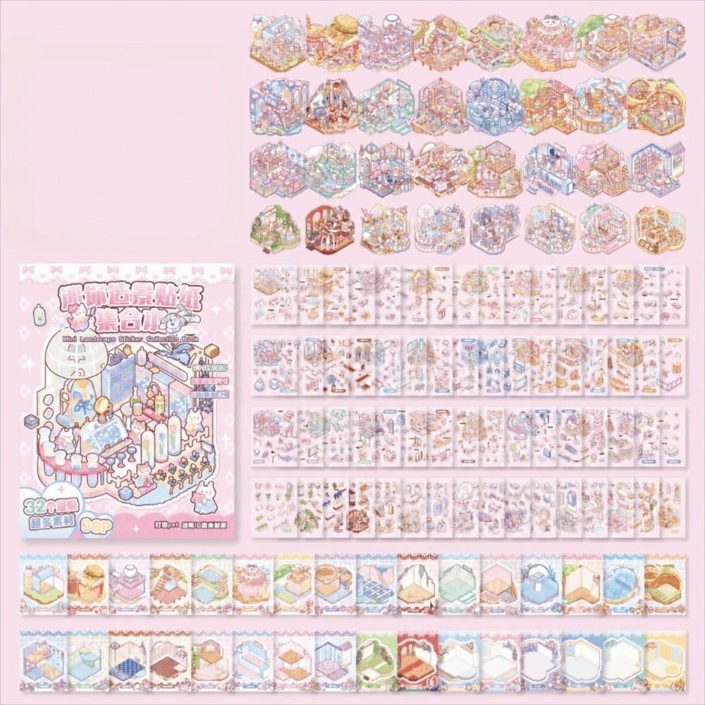 Immersive Mini Landscape Stickers Miniature Scene DIY Sticker Book Cartoon Stickers  Festival Gift