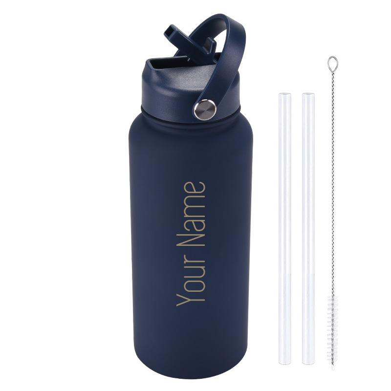 PuraCool Personalised Water Bottle 1000ml/1L/32oz Insulated Thermos Customised Tumbler Flask with Straw