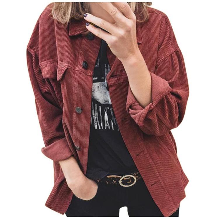 New Women Corduroy Jacket Button Casual Coat Fall Winter