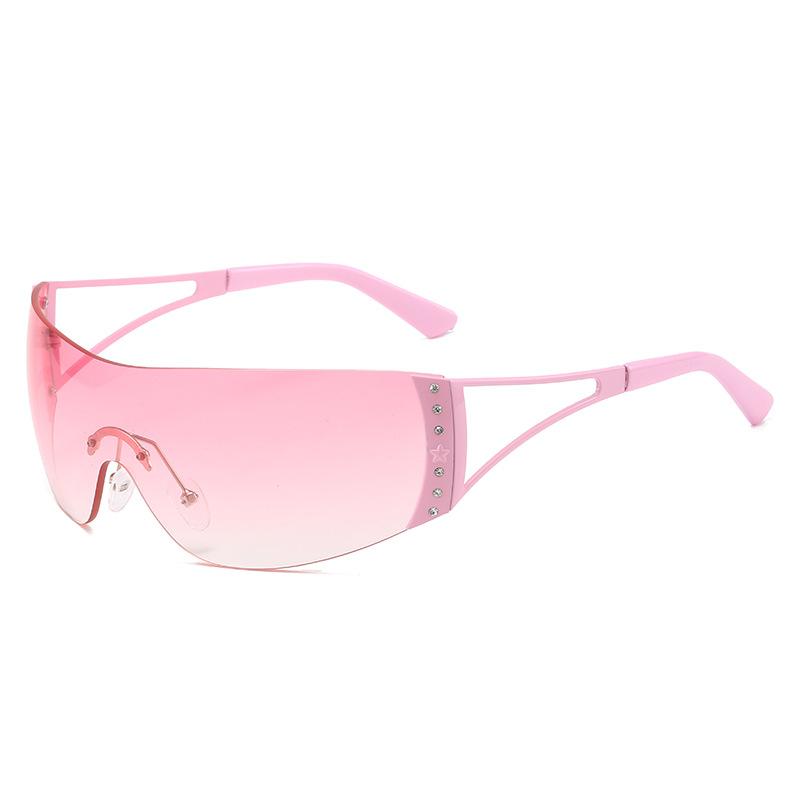 Frameless Men'S And Women'S Y2K Sunglasses, Rhinestone One-Piece Sunglasses, Trendy Sports Glasses