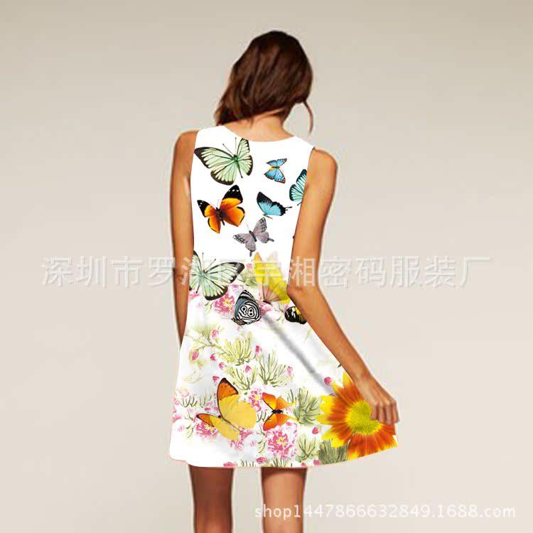 Europe Station Europe and the United States new digital printing crew neck hot-selling dress