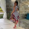 European & American Women's Sleeveless Striped Ruffle Print Dress