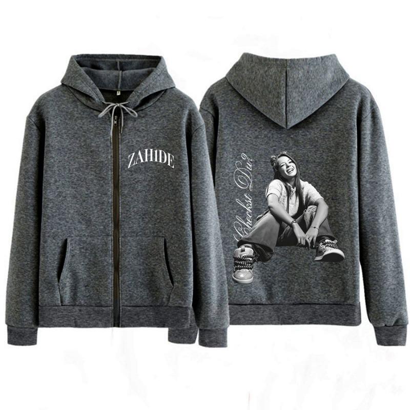 Cantante Zahide Tour 2026 Merch Grafica Felpe con Zip Uomo Donna Moda Inverno Hip-hop Larghe Casual Vintage Felpe con Zip