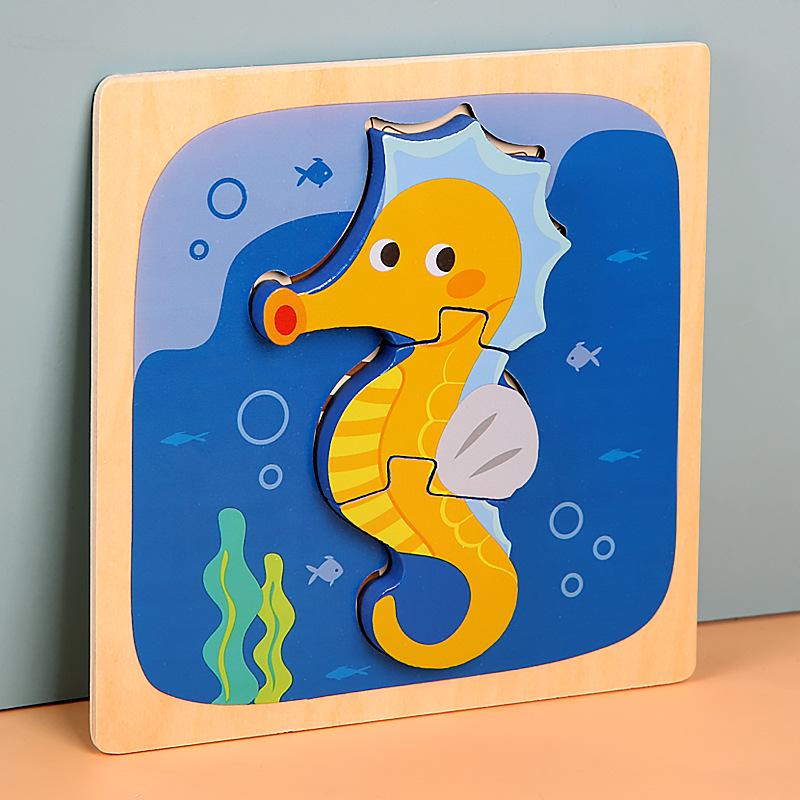 Children's Wooden 3D Animal Puzzle Board for Early Education