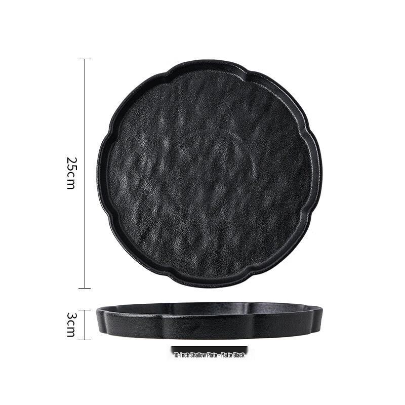 Zhishi Matte Black Ceramic Lotus Leaf Steak Plates