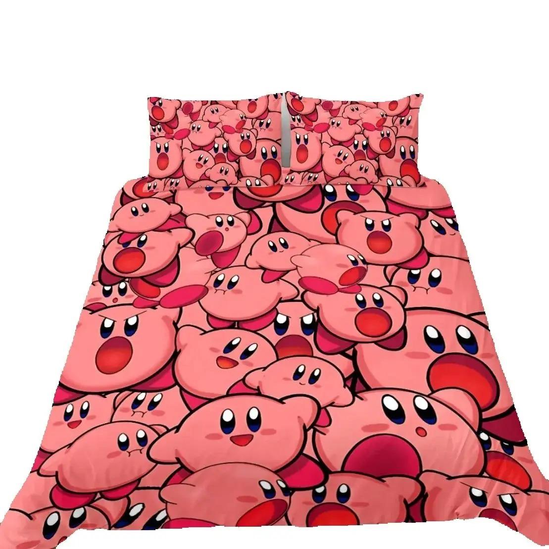 Dekbedovertrek Kirbys Star Allies 3D Exquise Game Anime Digitale Print Beddengoedset Dekbed Bed Jeugd Huisdecoratie Kinderen Jongen Cadeau 135x200cm