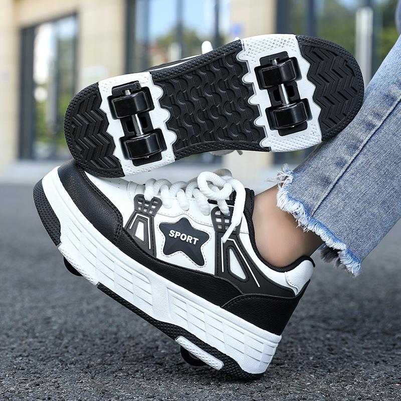 Scarpe a rotelle a quattro ruote da ragazzo autunnali pattinaggio a rotelle rimovibili scarpe da pattinaggio da studente scarpe da bambino con ruote