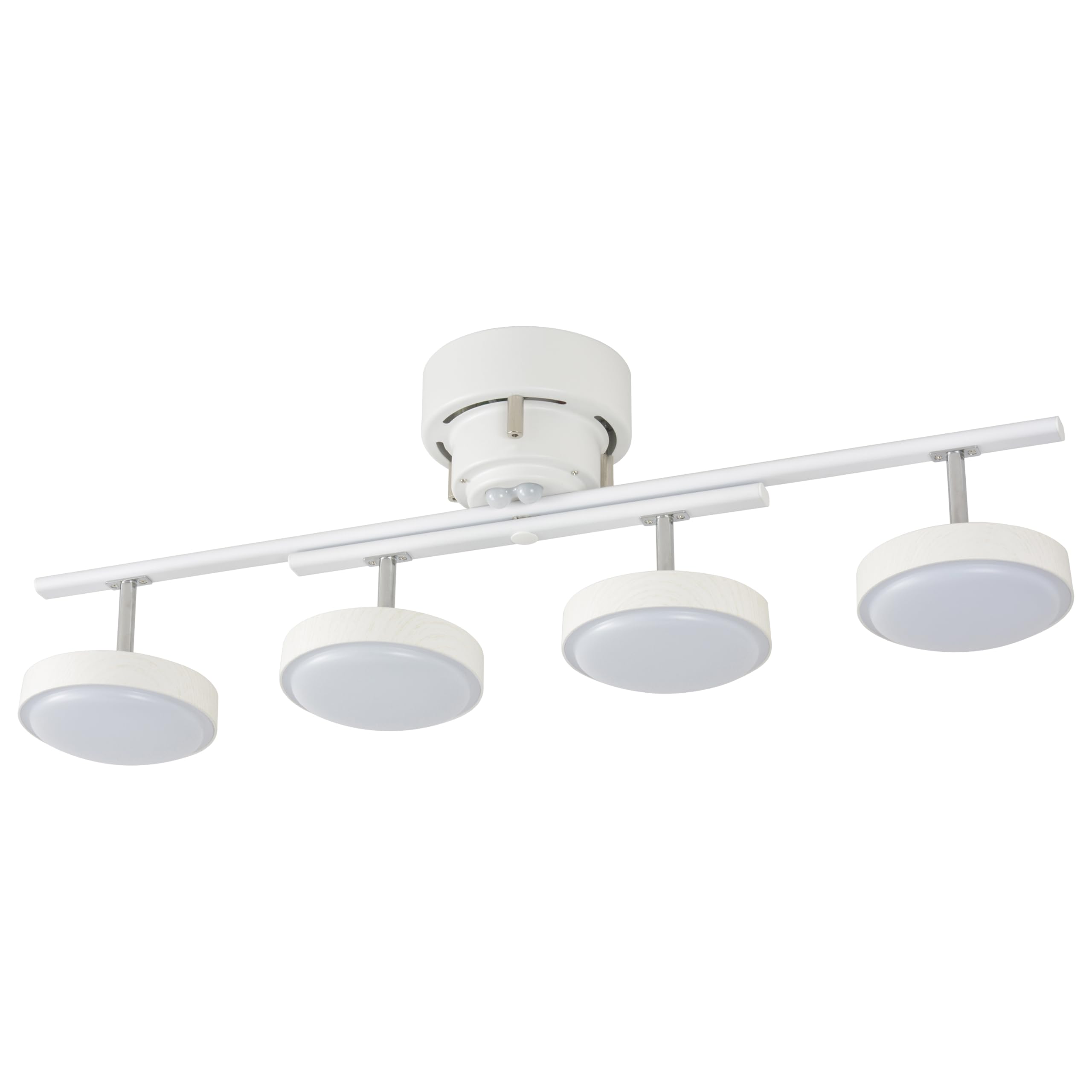 

OHM LED Ceiling Light, 4 Lights, Dimmable and Color Adjustable, Suitable for 8 Tatami Mats, Spotlight, Nordic White Wood Design, Simple and Stylish,