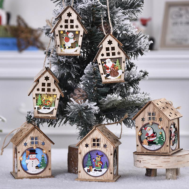 Handmade Wooden Luminous Cabin Christmas Tree Ornament for Kids – DIY Gift or Window Decoration