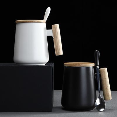 500 ml Vintage-Kaffeetasse aus Keramik mit Holzgriff und Deckel, Porzellan, Tee-/Milchtasse, Trinkgeschirr, Geschenk für Paare, Büro