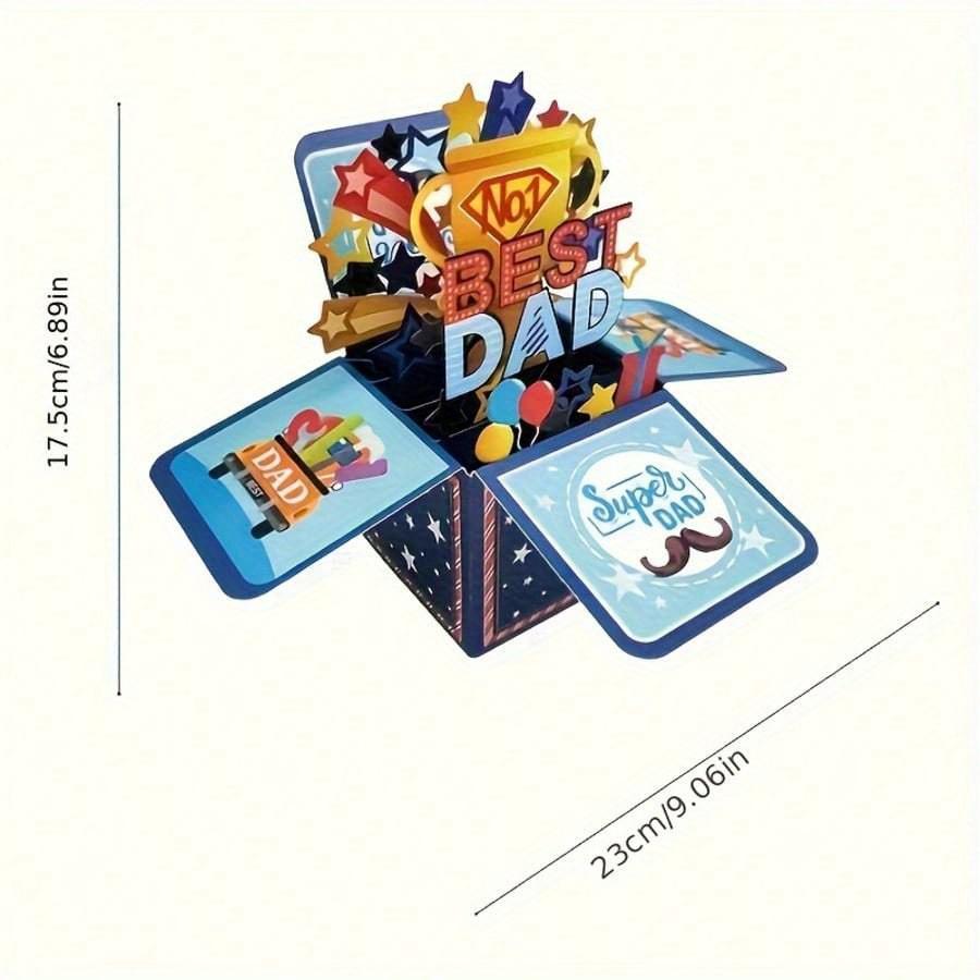 1 3D Pop Up Best Dad Card and 1 3D Pop Up Best Dad Envelope Card - A Multifunctional Themed Surprise Gift for Father's Day, Birthdays