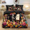 3pcs The Day of the Dead Skeleton Flower Printed Quilt Set, Multi Size Bedroom Dormitory Bedding Decoration, Machine Wash