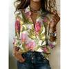 Women's shirt, featuring a vibrant tropical floral design, with long sleeves and button closure, is perfect for beach vacations and casual outings.