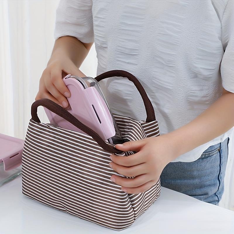 1pc Reusable Striped Outdoor Camping Lunch Bag, Pinic Bag, Tote Bento Bag for Outdoor Camping, School,Work