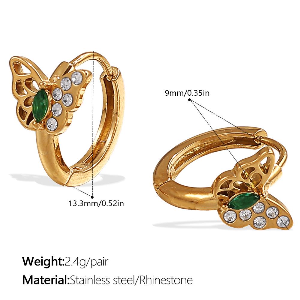 18k Gold Plated Rhinestone Butterfly Hoop Earrings - Women's Exquisite European & American Style