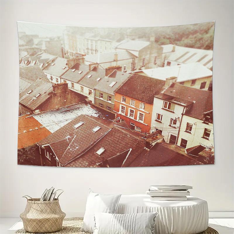 Vintage Cityscape Tapestry Wall Hanging Urban Landscape Decor Aesthetic Room Divider Street View Art Retro Photography Backdrop