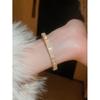 Elegant Floral CZ Stone Studded Bracelet Women Lightweight Luxury Alloy Bangle In Gold Rose