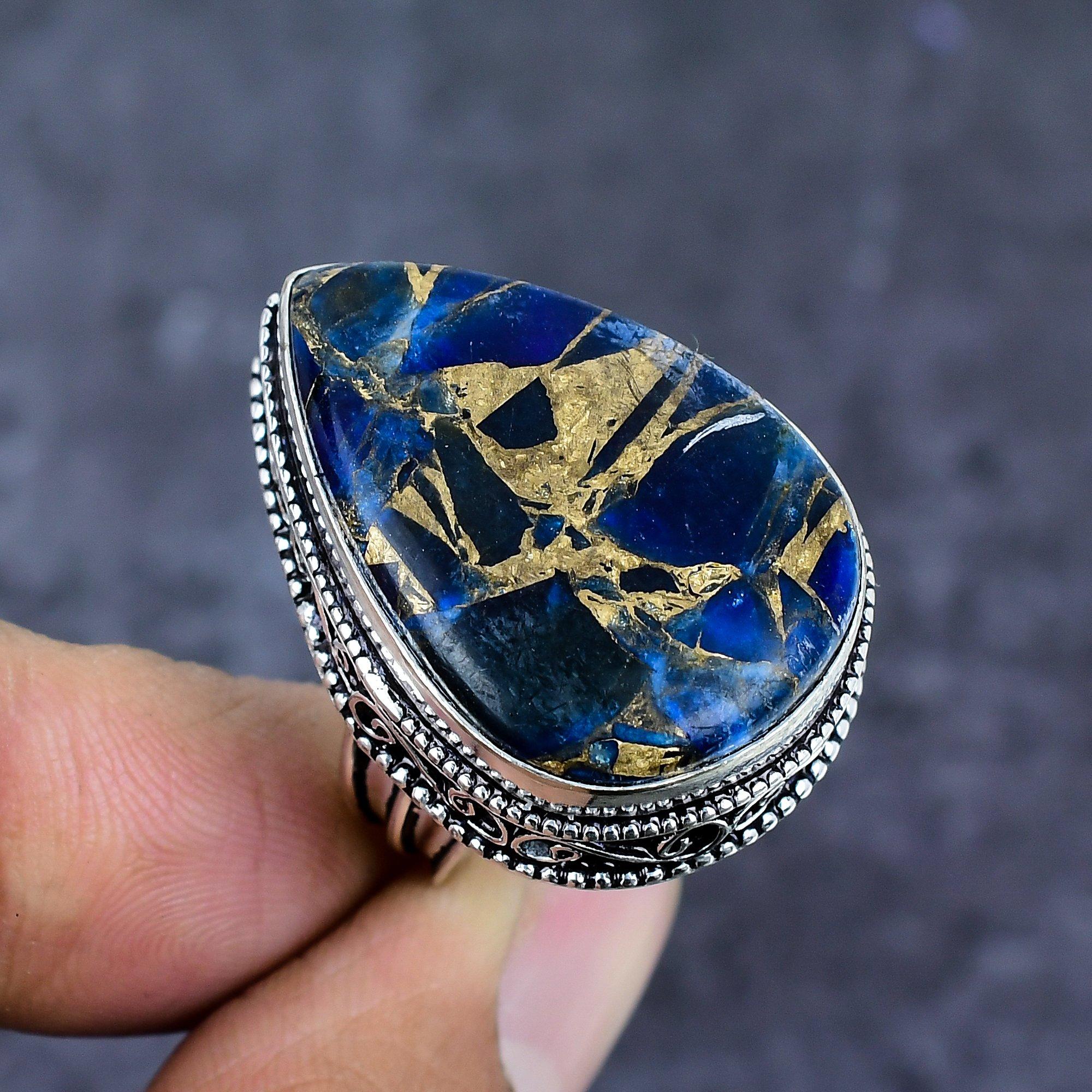 Натуральный медно-содалитовый драгоценный камень Ювелирное изделие из стерлингового серебра 925 пробы Кольцо Размер 8 ET-4801