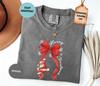 Comfort Colors® Coquette Merry Christmas with Santa Shirt, Christmas Santa Tshirt, Christmas Bow Tee, Red Ribbon Shirt, Holiday Xmas Tee