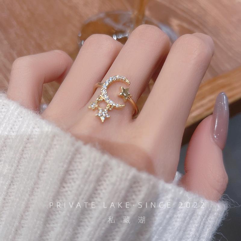 Light luxury fashion high sense pearl zircon copper ring women's design sense retro personality open index finger ring simple