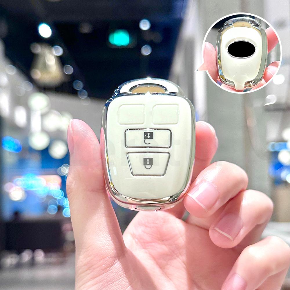Fashion Tpu Silver Edge Car Key Shell Case Fob Cover For Toyota Rav4 Hiace Land Cruiser Aqua Ractis Corolla Vitz Accessories
