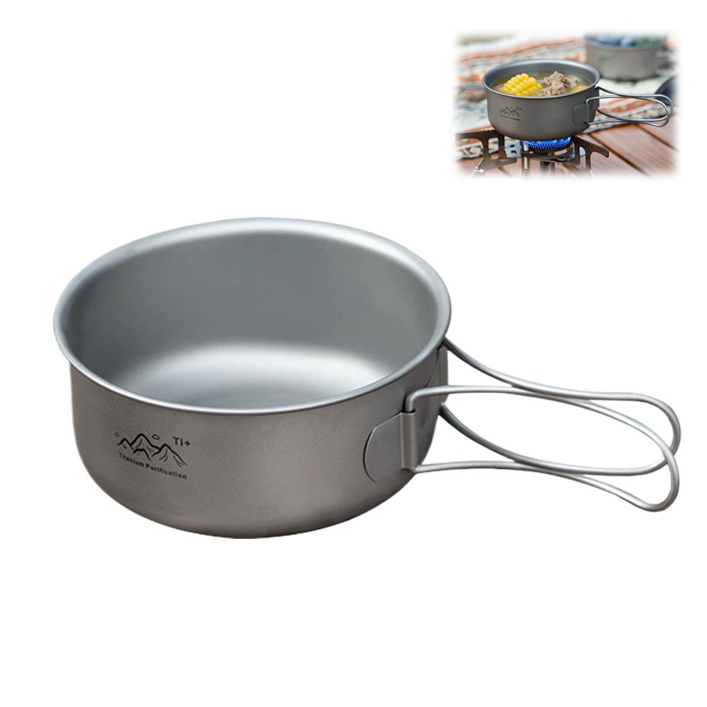 Titanium Coated Camping Pot | Stainless Steel | Foldable Handle | Double-Layer Insulation | Lightweight Outdoor Cookware