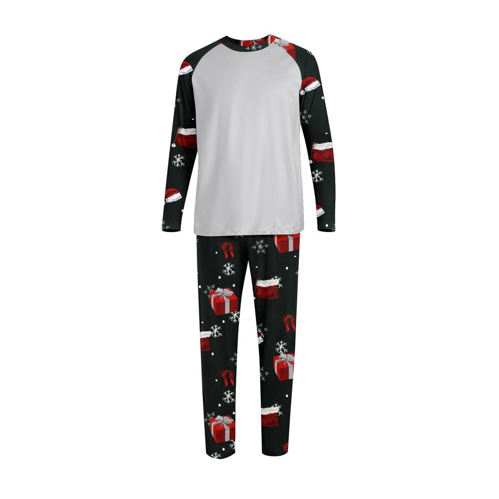 Men's Printed Round Neck Top Casual Comfortable Long-Sleeved Pants Pajama Set