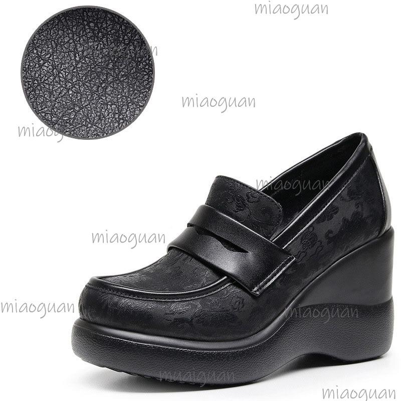 

British Style Slip-on Women s Platform Shoes Wedges Office Ladies Fashion Loafers Thick-sole High Heel Pumps Black Size 34-43 43 матовий чорний колір