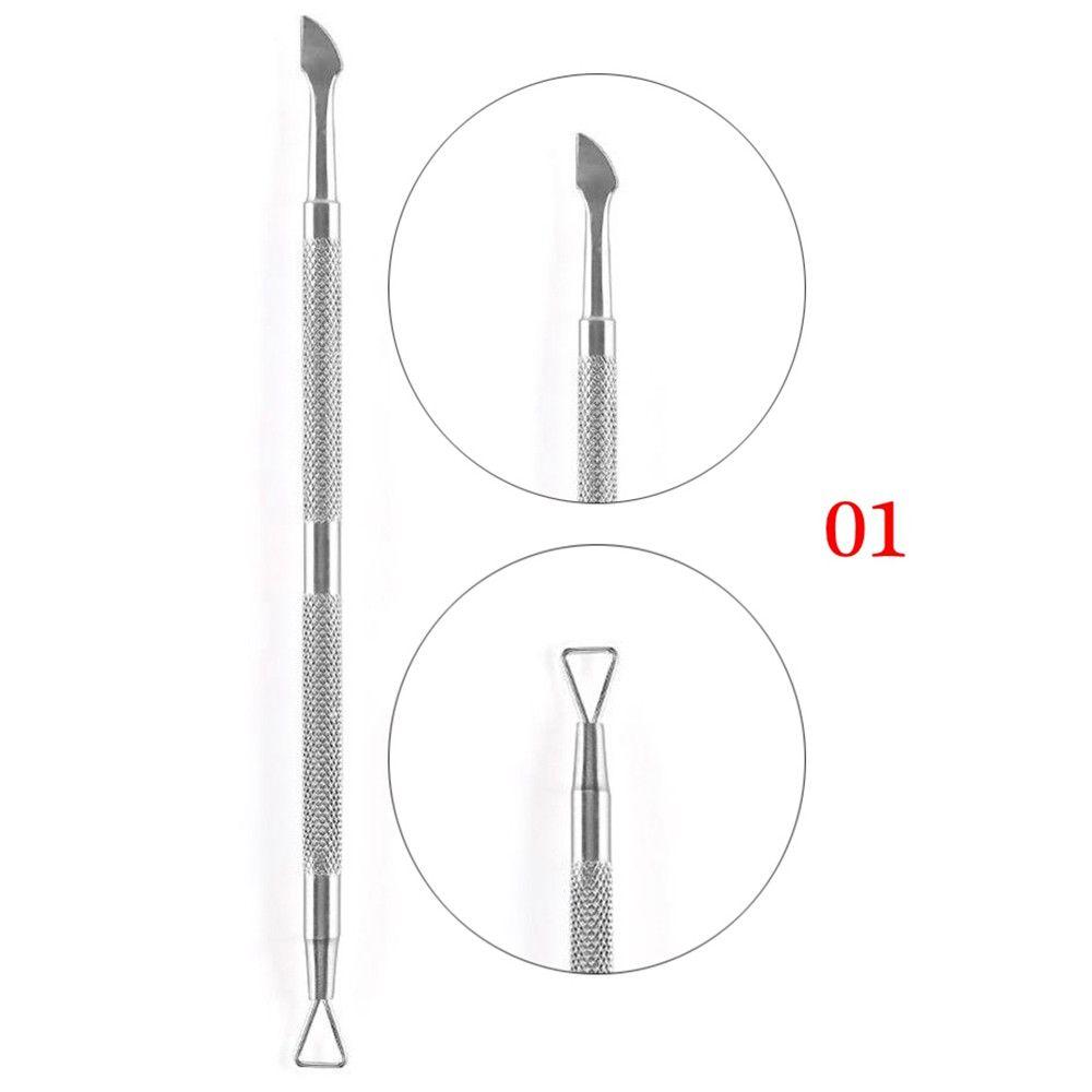 New Dual-ended Stainless Steel UV Gel Clean Stick Cuticle Pusher Nail Polish Remover Triangle Rod
