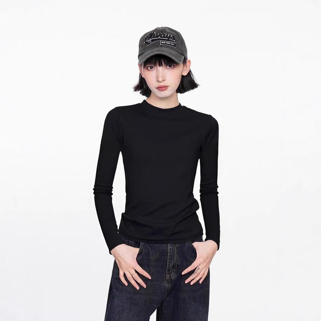 Spring/Summer Women's Slim Fit Mulberry Silk Crew Neck Long Sleeve Base Layer T-Shirt - White
