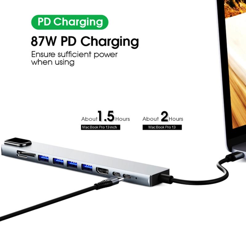 10v 1 USB C Hub adaptér, s Ethernetem kompatibilní s Hdmi 4k 100w napájení 4 porty USB-a