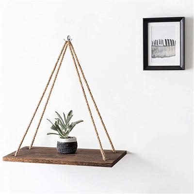 Premium Wood Swing Hanging Rope Wall Mounted Floating Shelves – Plant Flower Pot